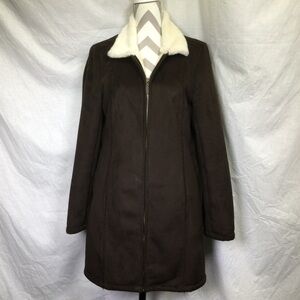 Marvin Richards Womans Brown Faux Suede Cream FauxFur lining Zip Up Coat Sz M